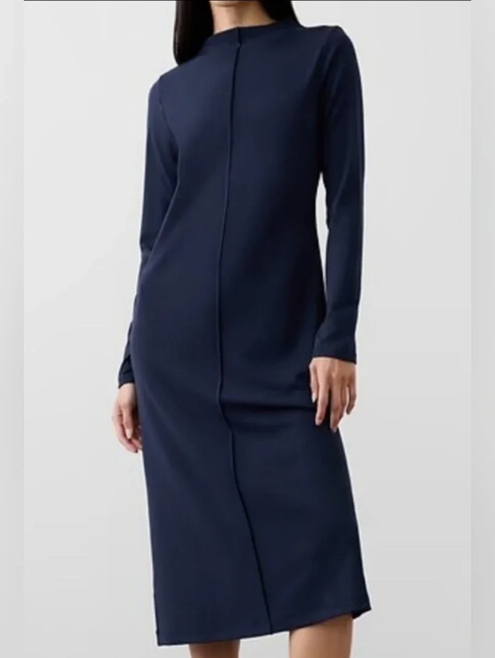 NWT- Banana Republic Stretch Ribbed Knit Mock Neck Long Sleeve Midi Dress-Size S